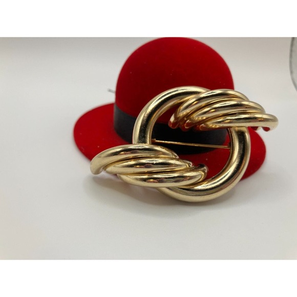 Swirl Wave Design Gold-Tone Riveted Brooch 80s Vintage! - Picture 2 of 11